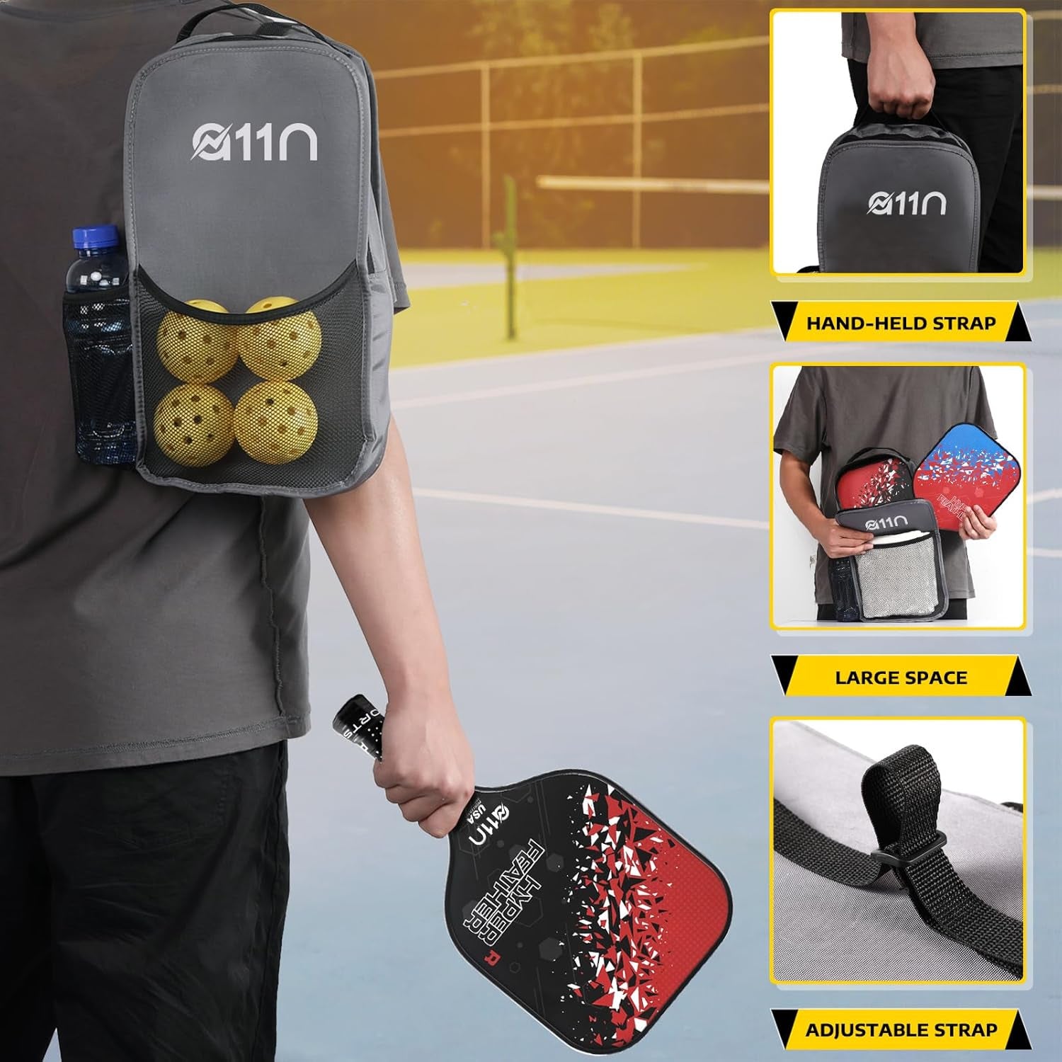 A11N Hyperfeather R Pickleball Paddles Set of 2 Rackets with 4 Outdoor Balls and 1 Backpack, USA Pickleball Approved