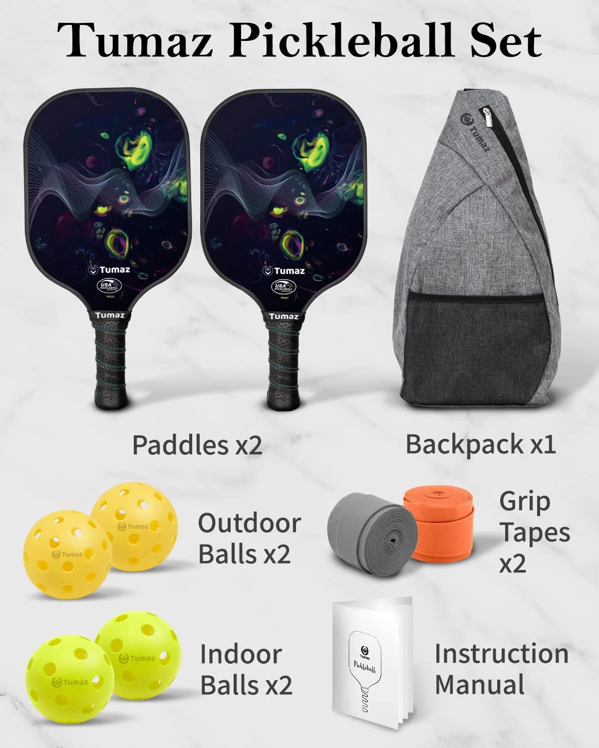 Pickleball Paddles - USAPA Approved Pickle Ball Set with Accessories, Cosmic Swirls
