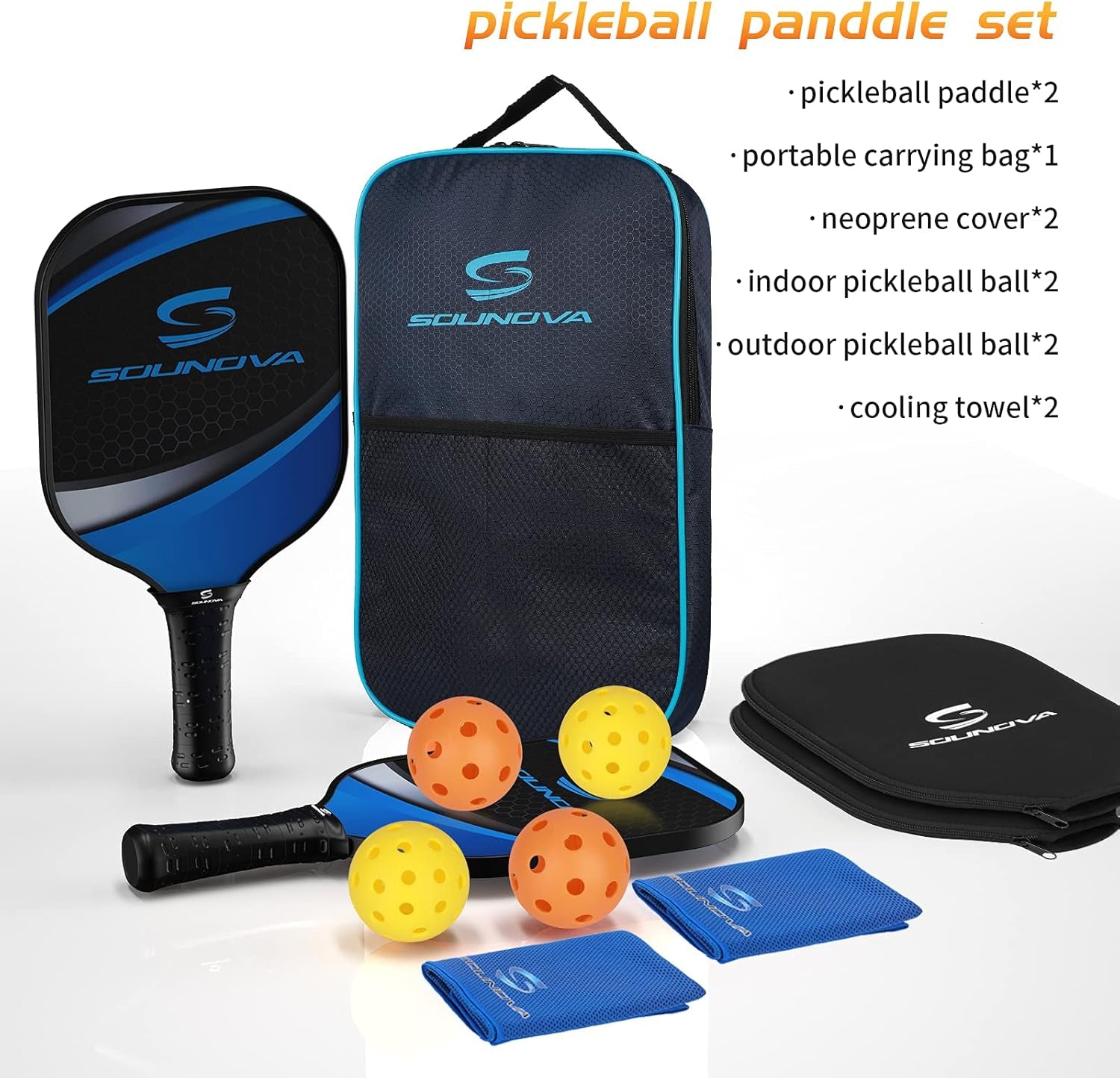 Pickleball Paddles Set of 2 Lightweight Graphite Surface Pickleball Racket for Adults/Kids, Including Covers and Carrying Bag, Polypropylene Honeycomb Core, 4 Balls and Free Cooling Towel