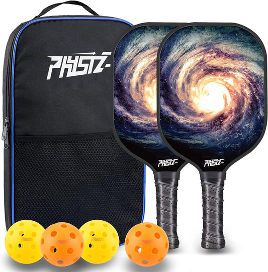 Pickleball Paddles, USAPA Approved Lightweight Pickleball Paddle Set of 2, Fiberglass Surface Polypropylene Core Pickleball Set with 2 Pickleball Rackets, 4 Pickleballs & 1 Carry Bag