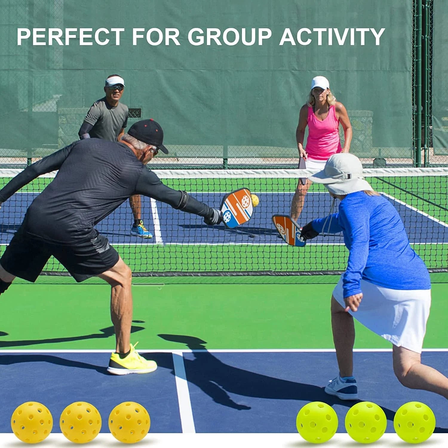 Wood Pickleball Paddles Set of 4 Racket Pickleball Racquets, Pickle Ball Set, Paddle Set with 6 Indoor Outdoor Balls