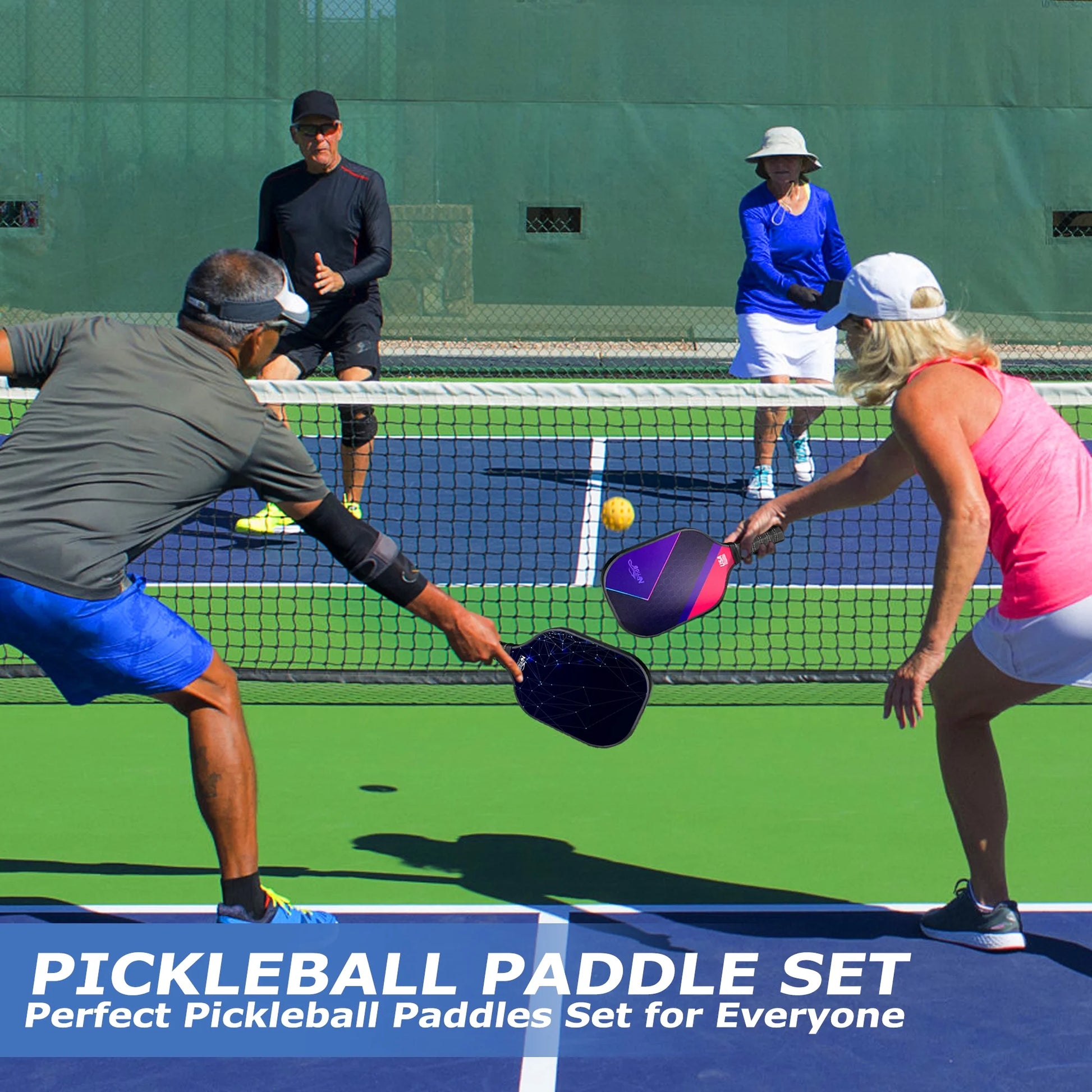 Pickleball Paddles Set, 2 Pickle Ball Rackets with 4 Balls, Lightweight, USAPA Approved