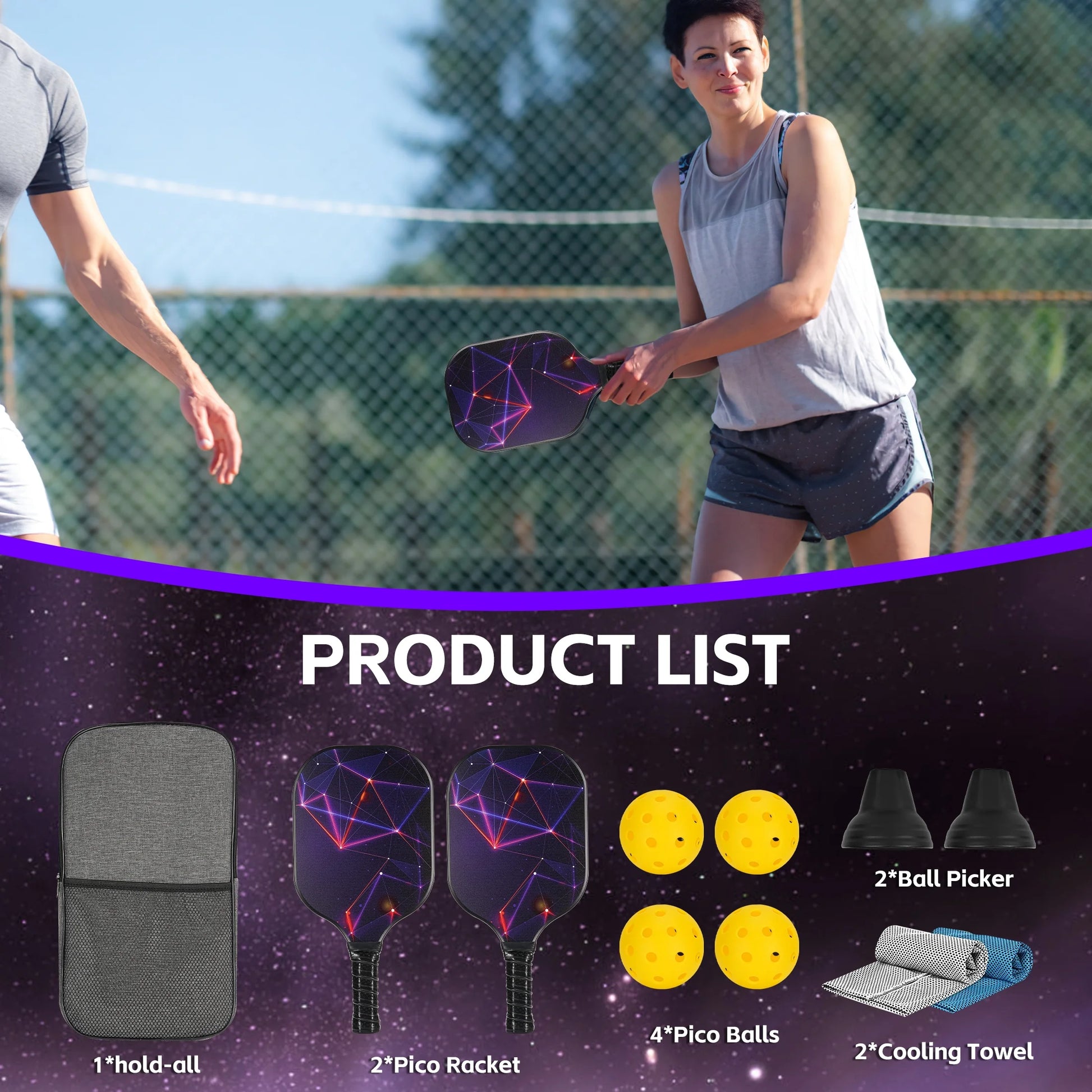 Pickleball Paddles,Usapa Approved Carbon Fiber Surface Pickleball Set of 2 with 4 Pickleball Balls for Beginners & Pros