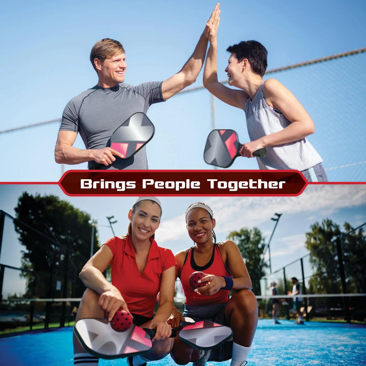 Fiberglass Pickleball Set with Pickleball Paddles and Balls, 2 Paddles, 4 Pickleballs and Carry Case