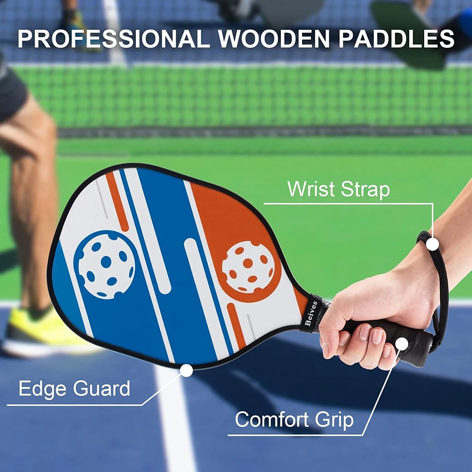 Wood Pickleball Paddles Set of 4 Racket Pickleball Racquets, Pickle Ball Set, Paddle Set with 6 Indoor Outdoor Balls