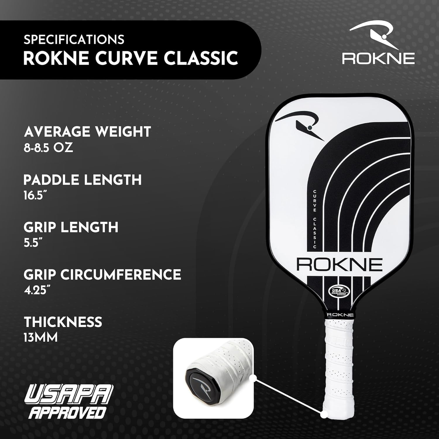 Curve Classic Pickleball Paddle | USAPA Approved Fiberglass Pickleball Paddles | Elevate Your Game with Precision Engineering & Comfort | Progrit Texture for Max Spin & Power | Paddle