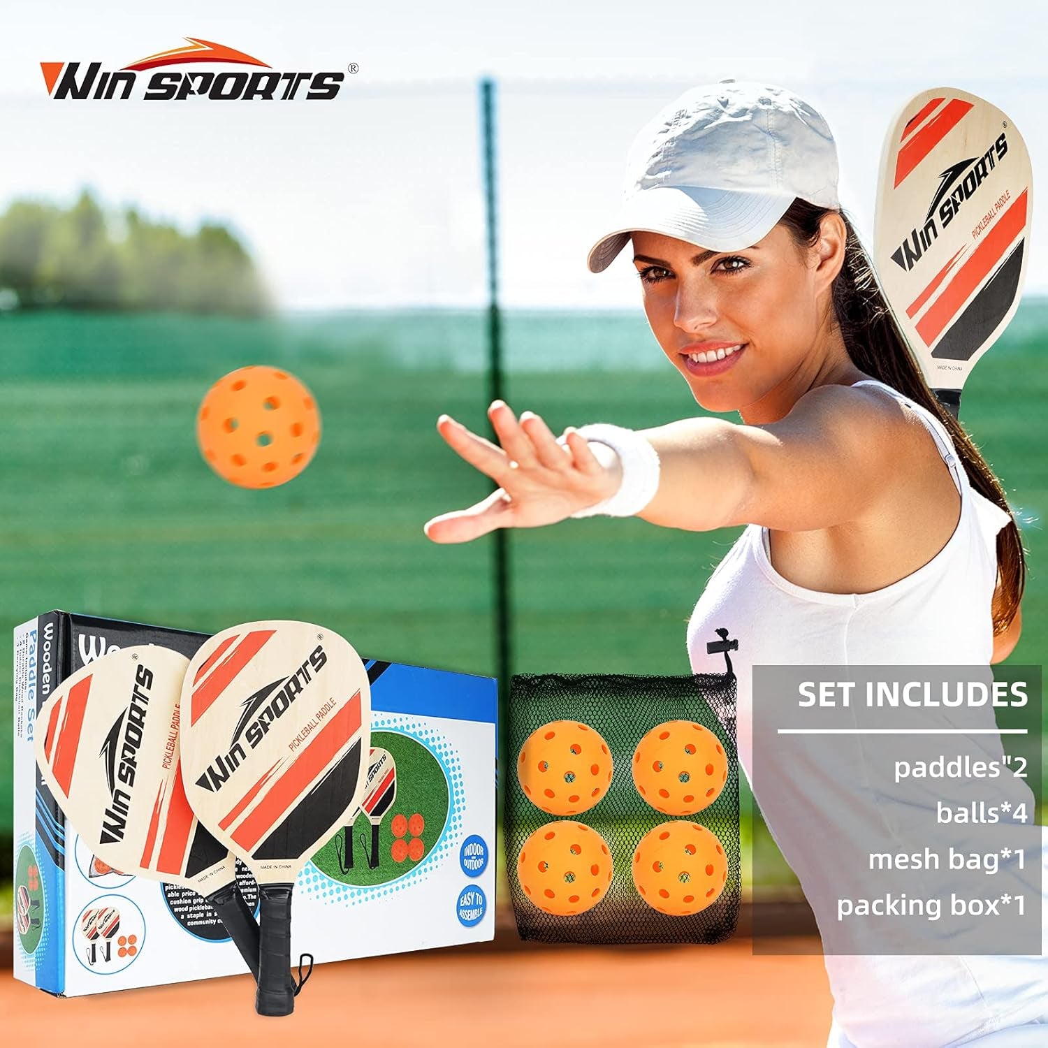 Wooden Pickleball Paddles Set 2 -  Beginner Racket,Pickle Ball Paddles with 2 Paddles,4 Balls and 1 Carry Bag,Durable and Classic (Choose Black and Wooden Version)