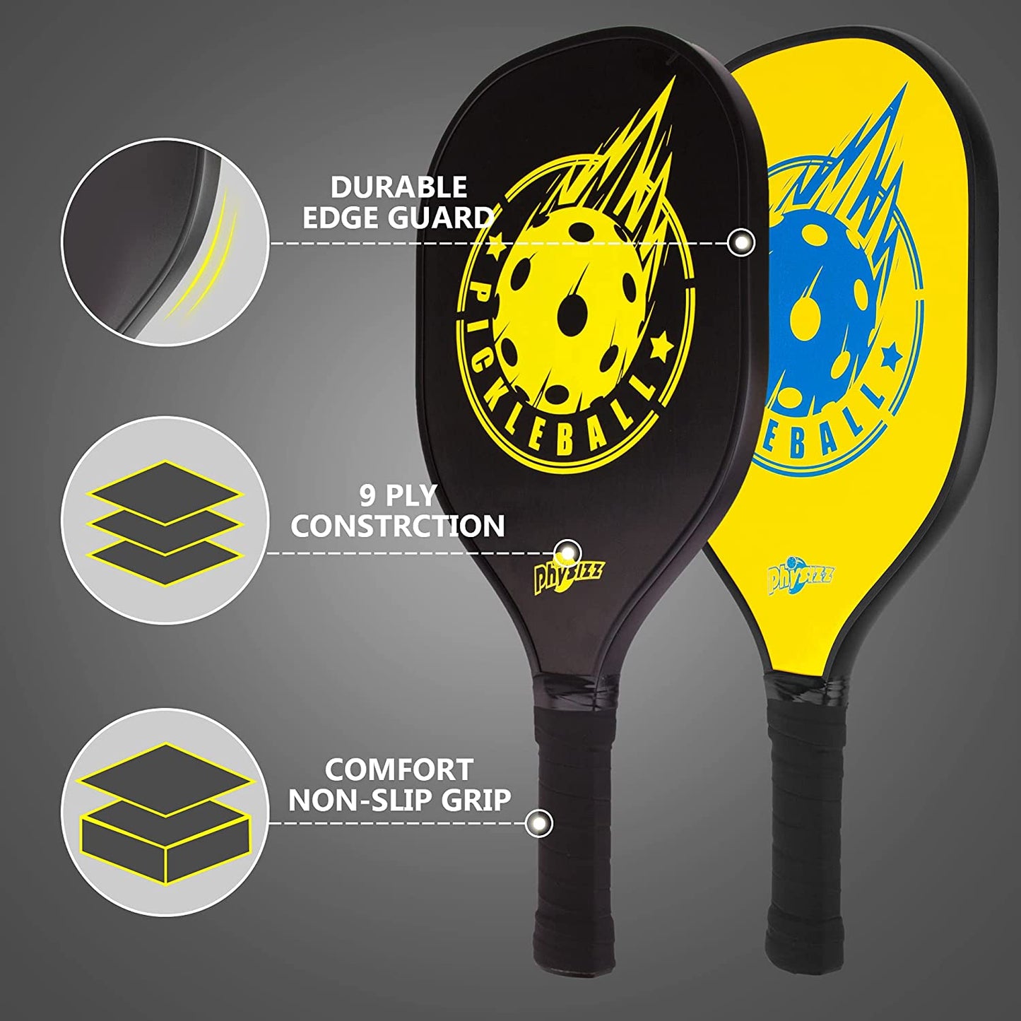 Pickleball Paddles and Ball Set - Pickleball Set 2 Wooden Paddles with 2 Balls & 1 Carry Bag, 9-Ply Basswood Pickleball Rackets, Safe Edge Guard, Wood Pickleball Paddle 2 Pack for Beginner
