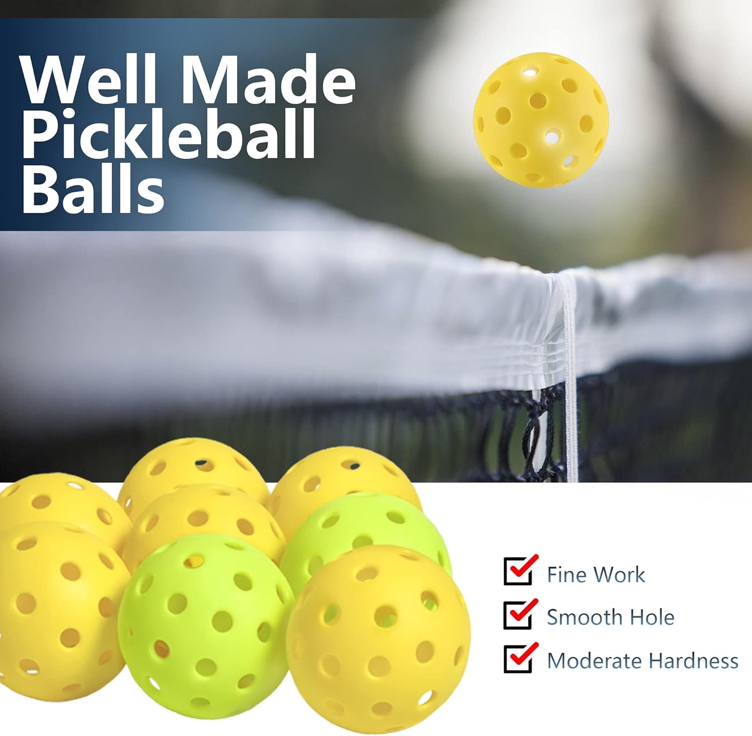 Kiebosi Outdoor Pickleball Balls 8 Pack, Pickleball Ball Set for Pickleball Practices Fun Playing, 40 Holes Pickleballs, Yellow+Green