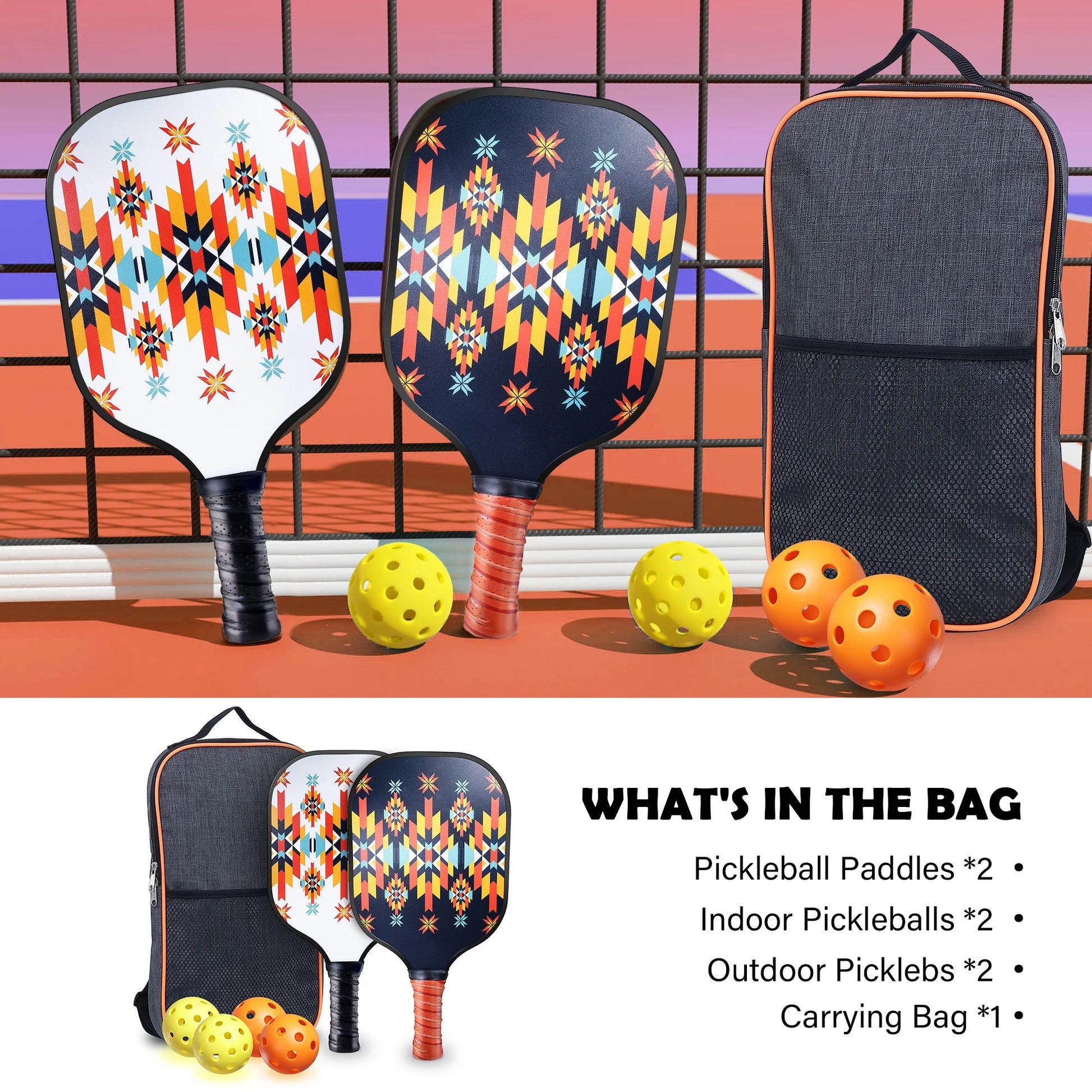 Luxmo Pickleball Paddles, Pickleball Paddles Set of 2, Fiberglass Surface Polypropylene Core Lightweight Pickleball Set with 4 Balls and 1 Pickleball Bag