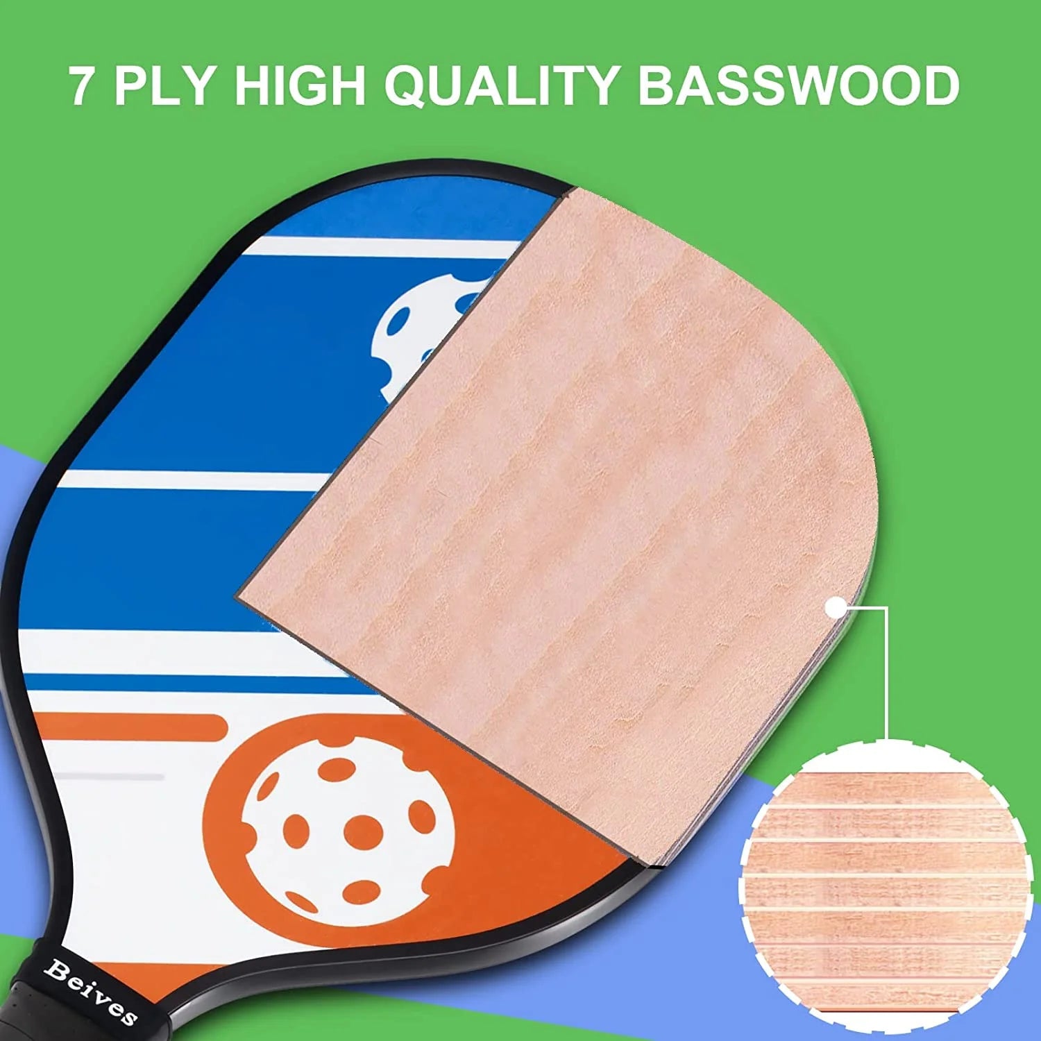 Wood Pickleball Paddles Set of 4 Racket Pickleball Racquets, Pickle Ball Set, Paddle Set with 6 Indoor Outdoor Balls