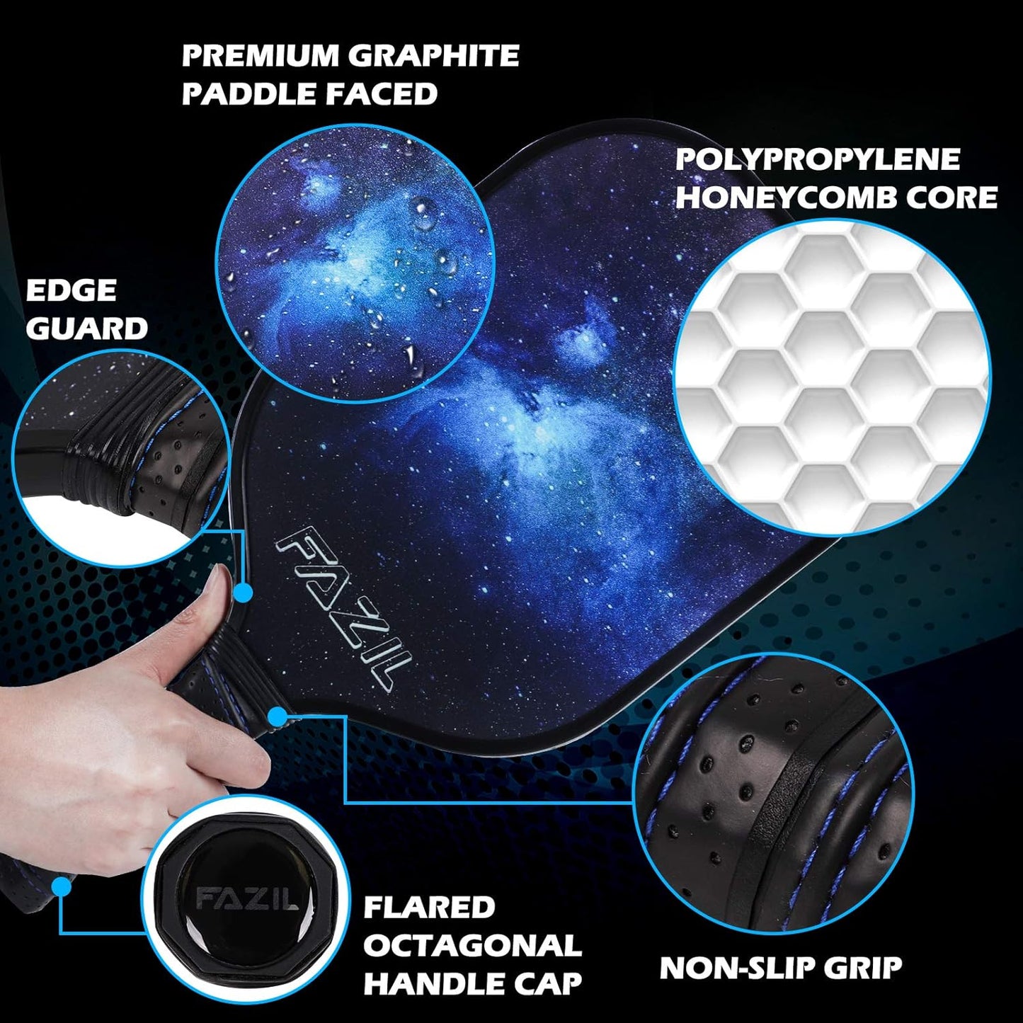 Pickleball Paddle Set - Lightweight Graphite Surface Polypropylene Honeycomb Core Pickleball Racket with Cushion Grip - 4 Pickleball Balls Portable Racquet Cover Case Bag for Indoor Outdoor Play