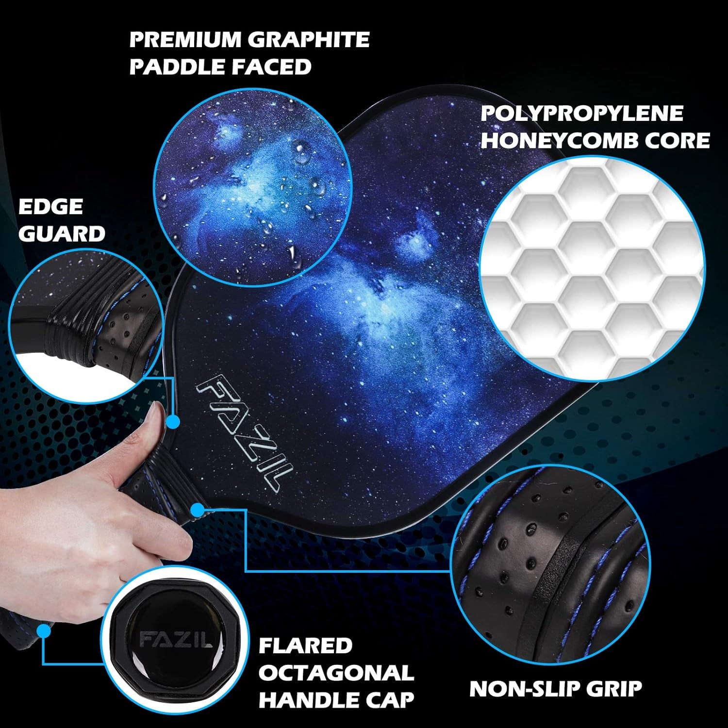 Pickleball Paddle Set - Lightweight Graphite Surface Polypropylene Honeycomb Core Pickleball Racket with Cushion Grip - 4 Pickleball Balls Portable Racquet Cover Case Bag for Indoor Outdoor Play