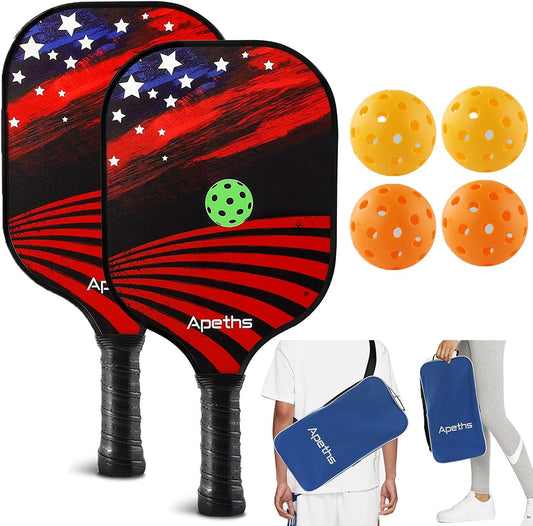 Pickleball Paddle Set, Fiberglass Pickleball Rackets with Cushion Comfort Grip, Pickleball Set of 2 Pickleball Paddles, 4 Balls, 1 Pickleball Bag