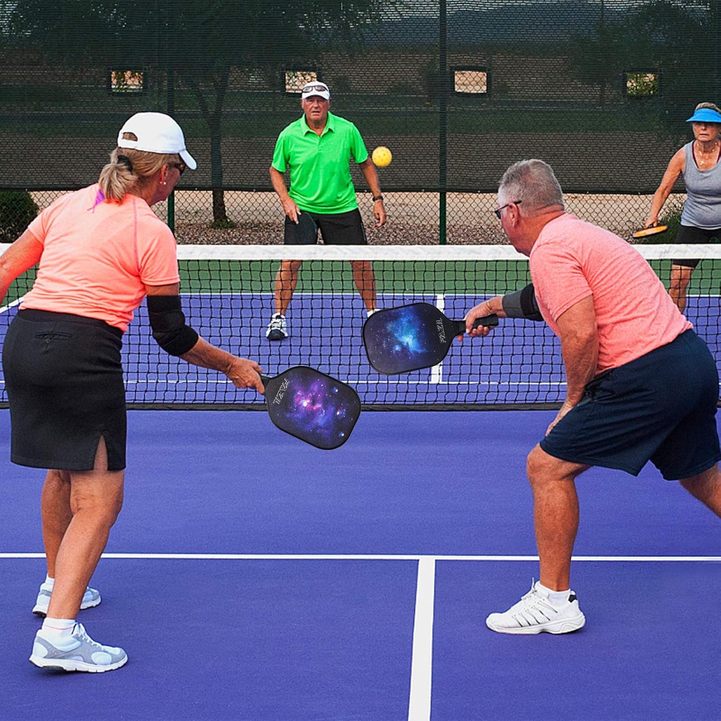 Pickleball Paddle Set - Lightweight Graphite Surface Polypropylene Honeycomb Core Pickleball Racket with Cushion Grip - 4 Pickleball Balls Portable Racquet Cover Case Bag for Indoor Outdoor Play
