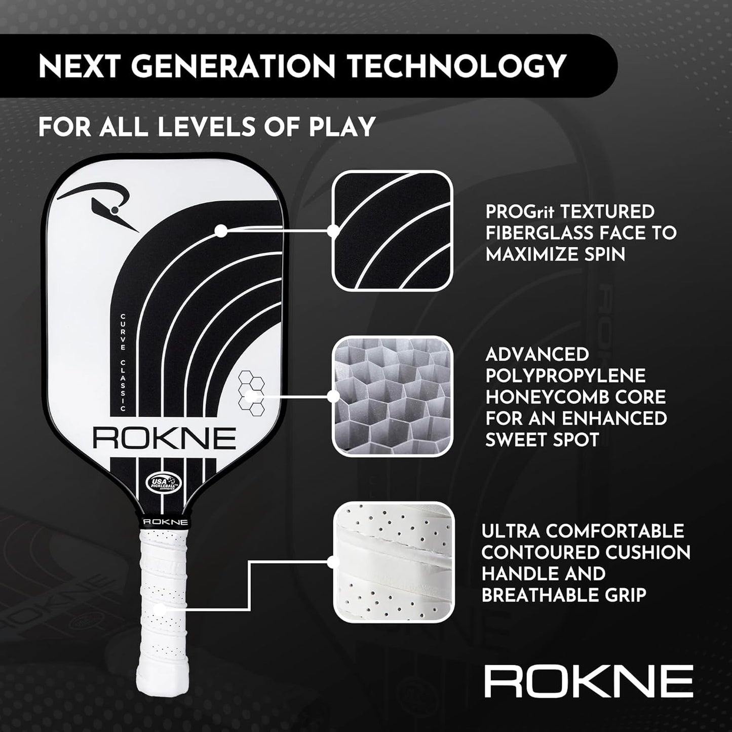Curve Classic Pickleball Paddle | USAPA Approved Fiberglass Pickleball Paddles | Elevate Your Game with Precision Engineering & Comfort | Progrit Texture for Max Spin & Power | Paddle