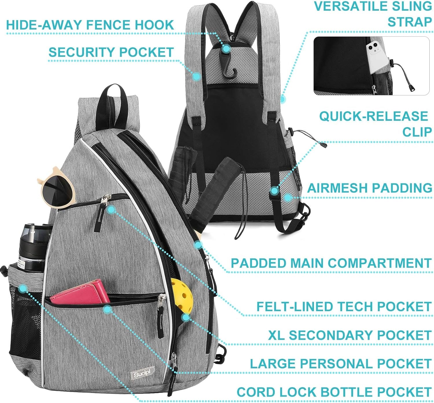 Women'S Reversible Pickleball Paddle Bag with Rackets Compartment