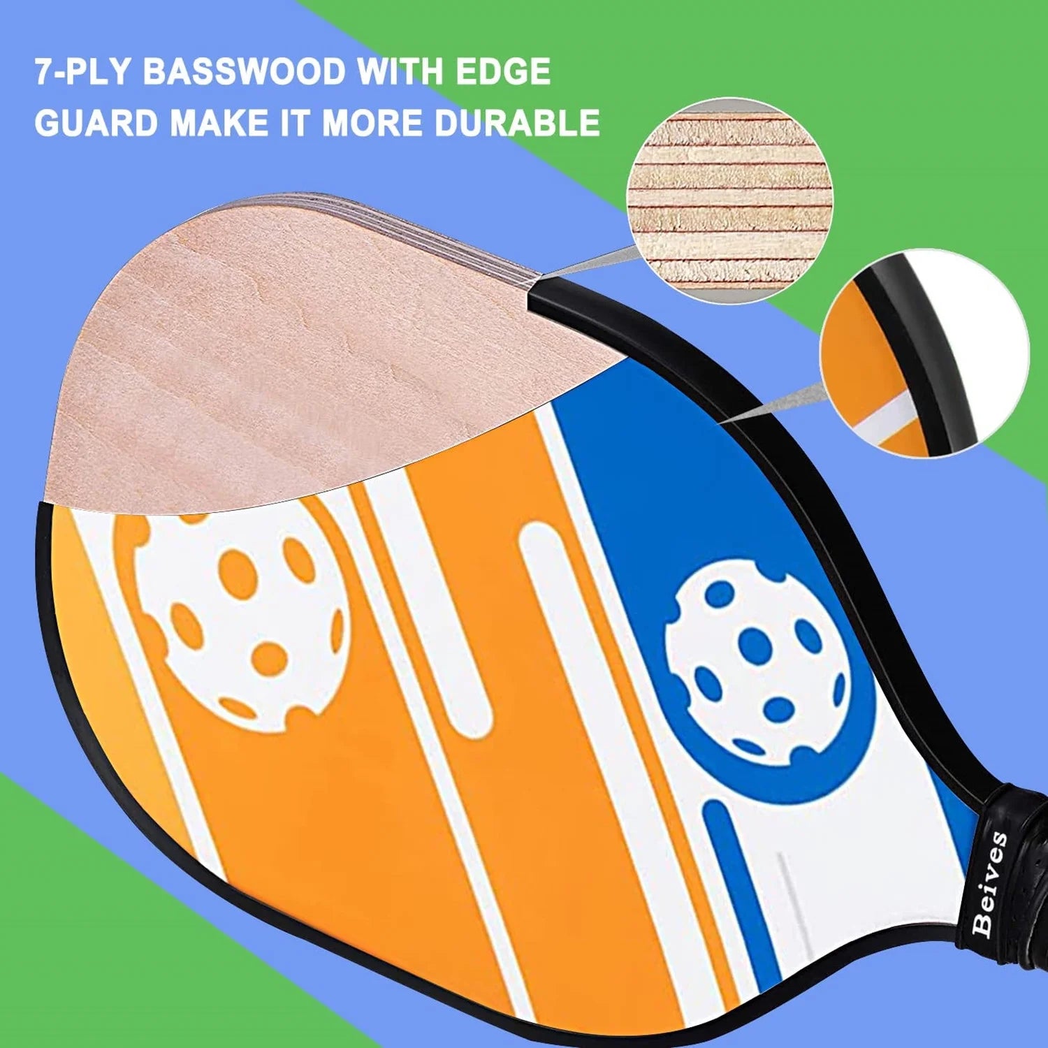 Wood Pickleball Paddles Set of 4 Racket Pickleball Racquets, Pickle Ball Set, Paddle Set with 6 Indoor Outdoor Balls
