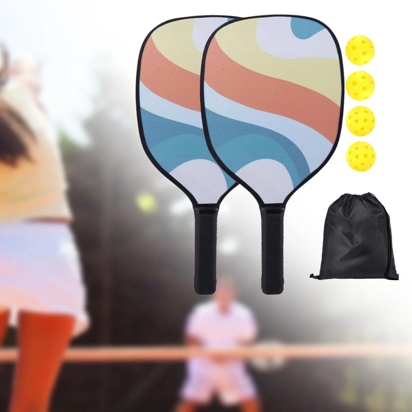 Professional Pickleball Paddle Racket with Bag 4 Balls Comfort Grip Lightweight Racquets for Adults Kids Indoor Outdoor Use Orange