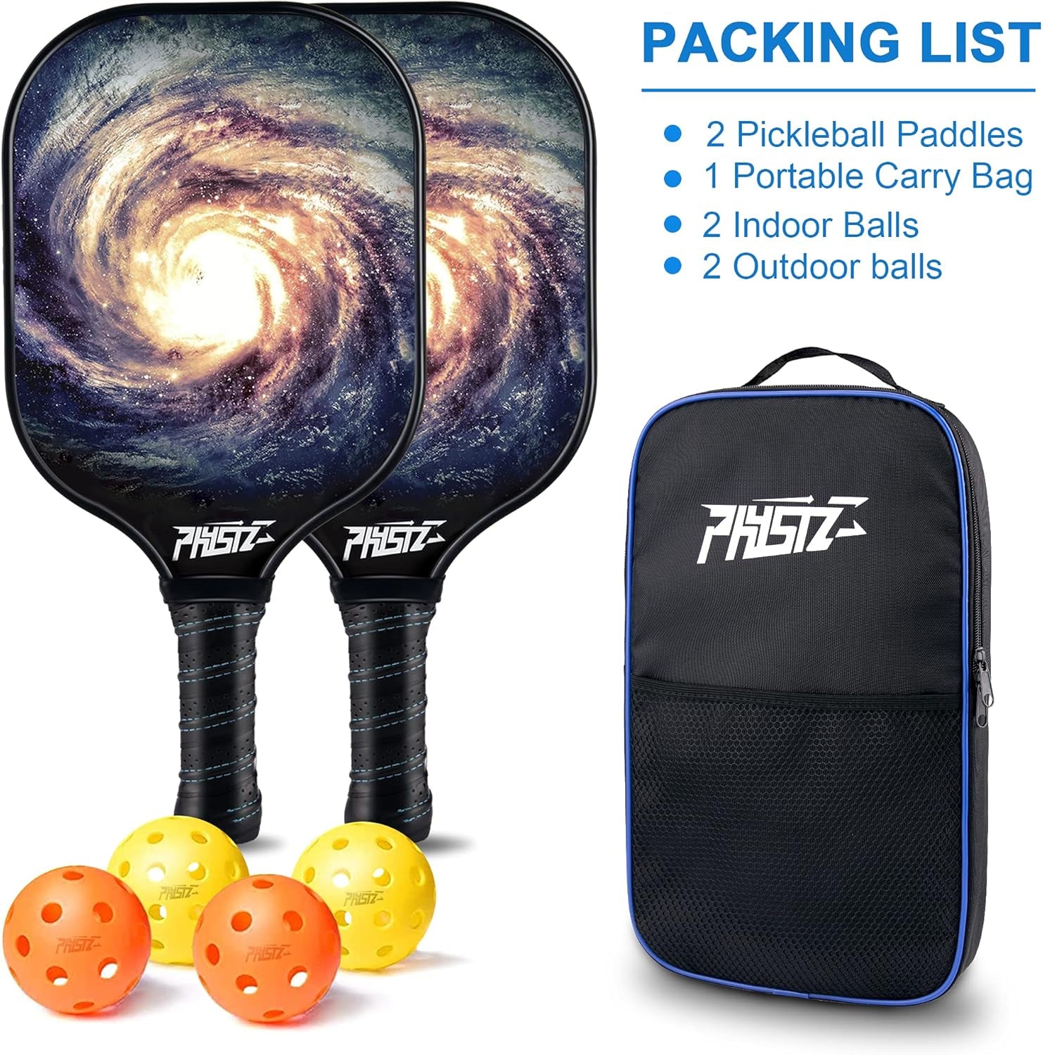 Pickleball Paddles, USAPA Approved Lightweight Pickleball Paddle Set of 2, Fiberglass Surface Polypropylene Core Pickleball Set with 2 Pickleball Rackets, 4 Pickleballs & 1 Carry Bag
