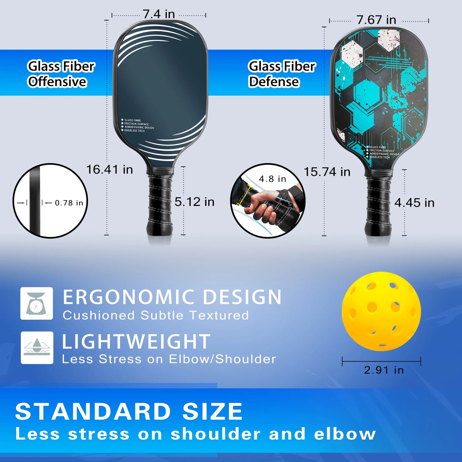 Pickleball Paddle Set for Indoor & Outdoor Fun, Lightweight & Durable, Family-Friendly, USAPA Approved, Includes 2 Paddles & 4 Balls