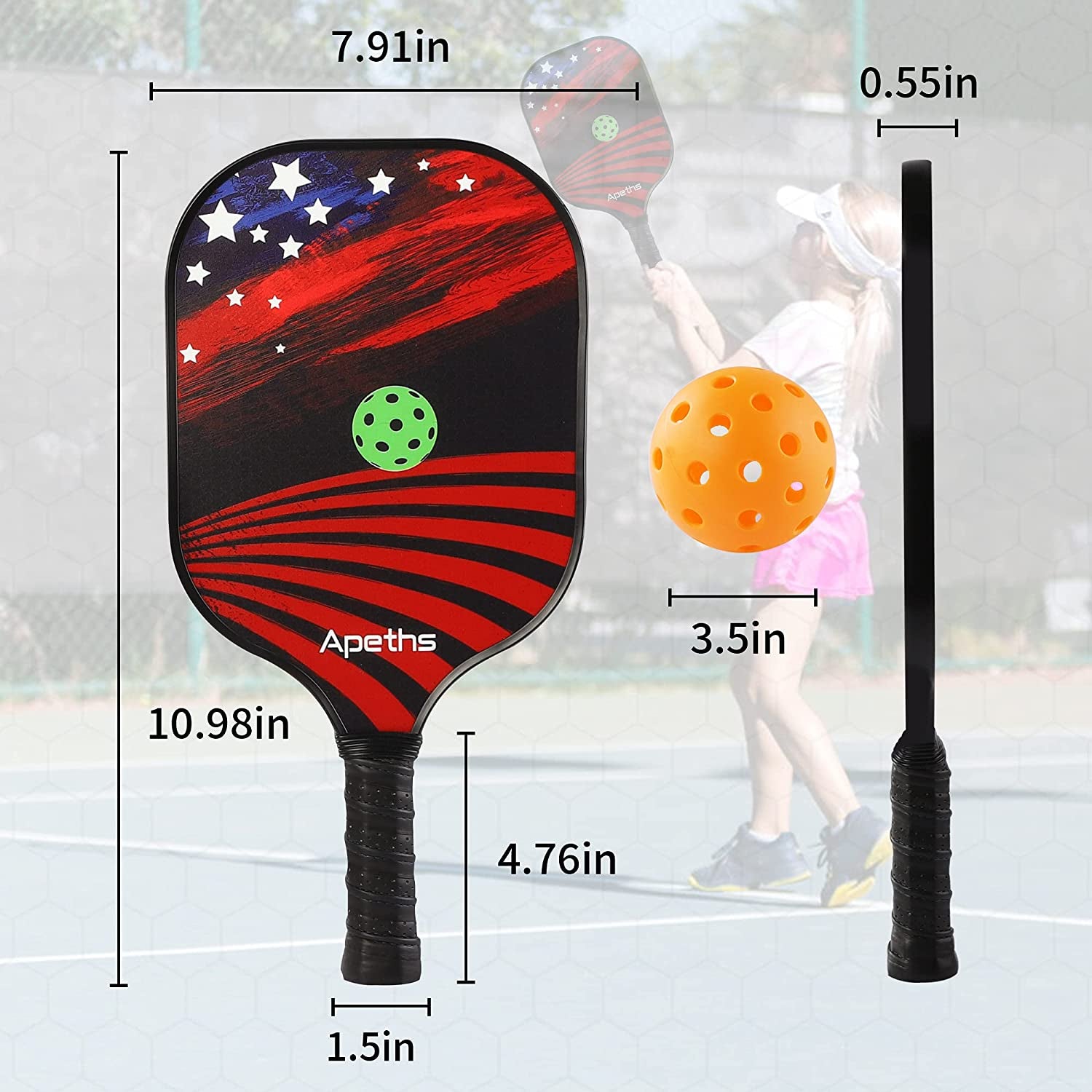Pickleball Paddle Set, Fiberglass Pickleball Rackets with Cushion Comfort Grip, Pickleball Set of 2 Pickleball Paddles, 4 Balls, 1 Pickleball Bag